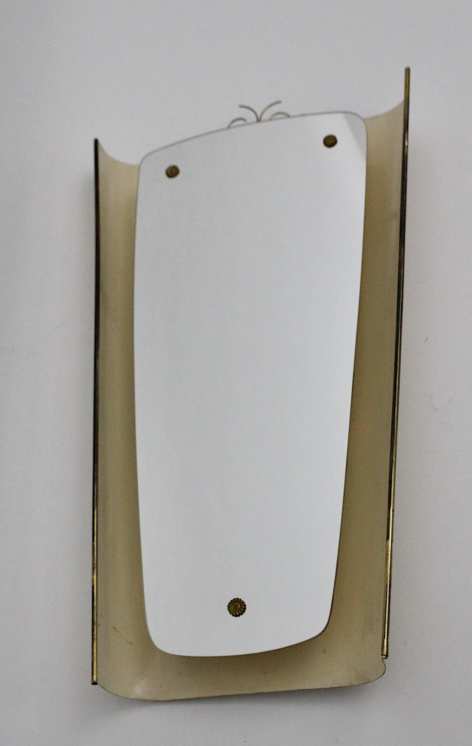 Italian Mid Century Modern Vintage Ivory Metal Brass Backlit Wall Mirror 1950s Germany For Sale