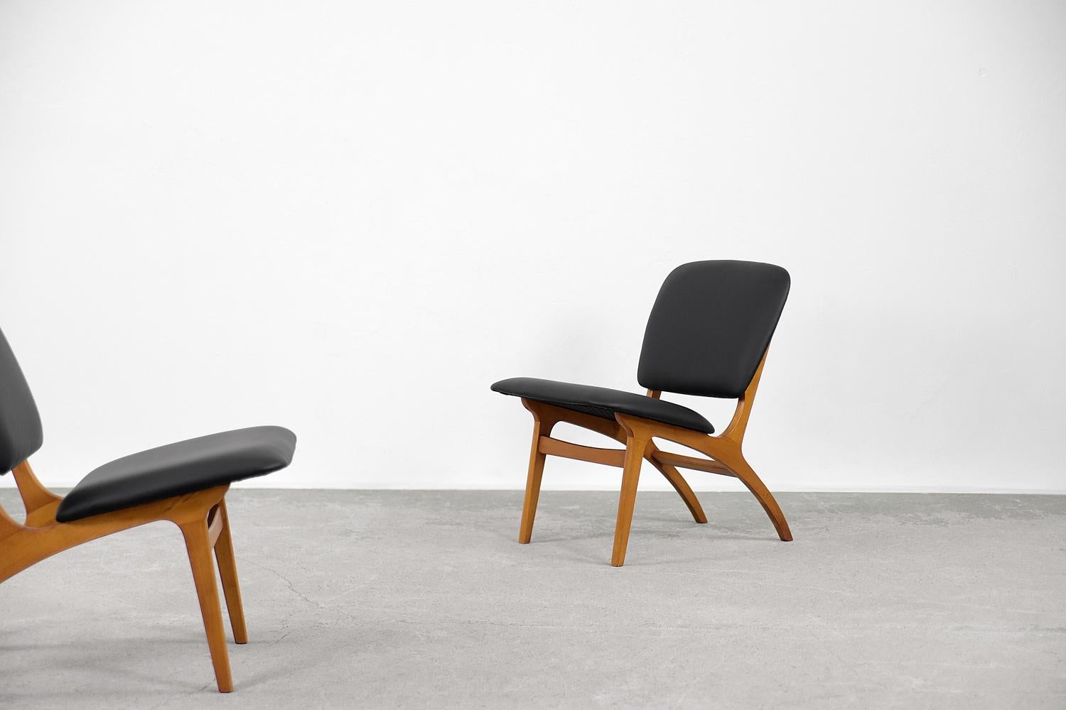 Faux Leather Pair of Mid-Century Modern Vintage Jylland Beech Wood Chairs from Jio Möbler For Sale