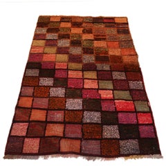 Mid-Century Modern Vintage Kurdish Tulu with Polychrome Checkerboard Design