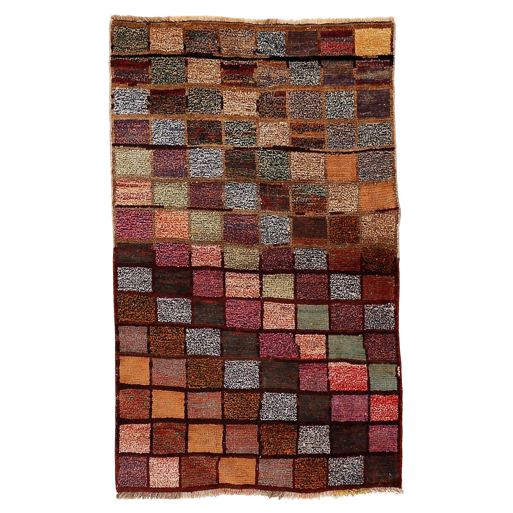 5x8.3 Ft Mid-Century "Tulu" Wool Rug with Chequered Design, Circa 1960 For  Sale at 1stDibs