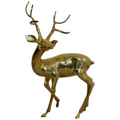 Mid-Century Modern Vintage Large Decorative Brass Deer Stag Floor Sculpture