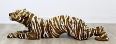 Mid-Century Modern Vintage Large Majolica Porcelain Tiger Sculpture, Italy