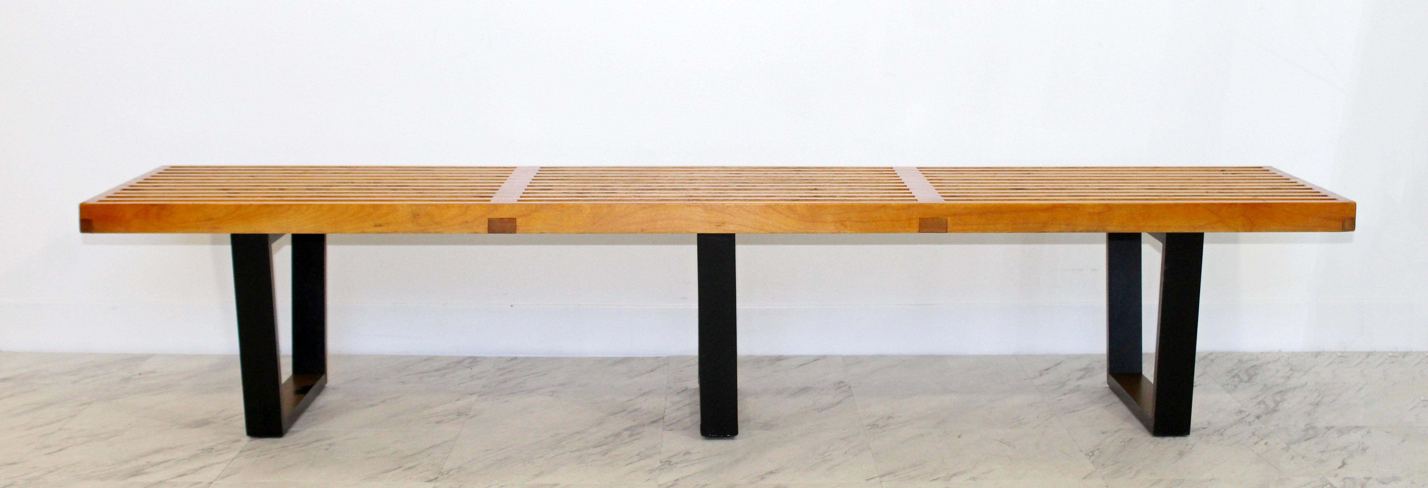 For your consideration is an incredible, original, slat bench, made of maple and black lacquered maple, by George Nelson for Herman Miller, circa the 1950s.This is the original vintage bench. In very good condition. Wear consistent with age and use.