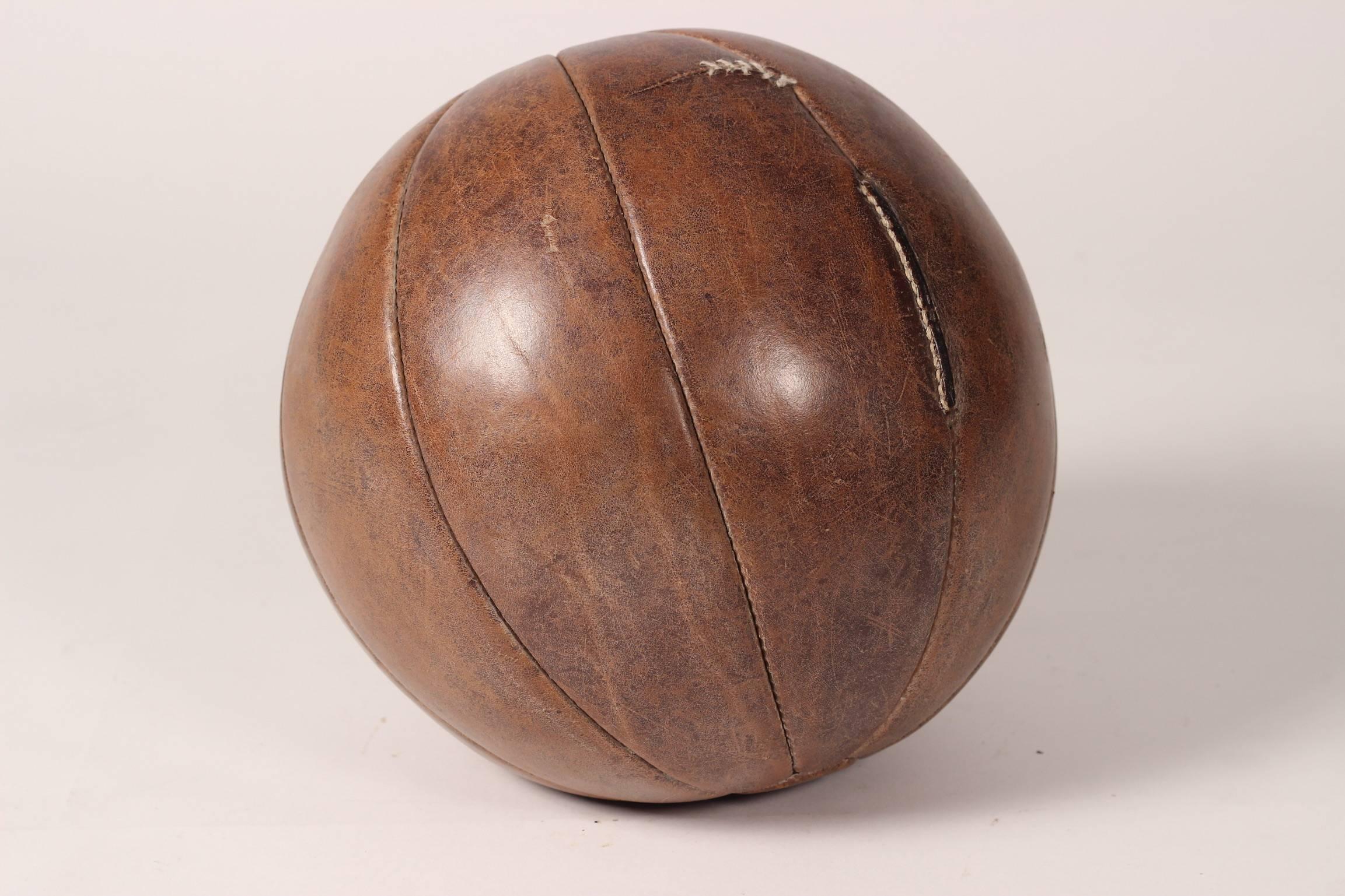 British Mid-Century Modern Vintage Leather Medicine Ball For Sale