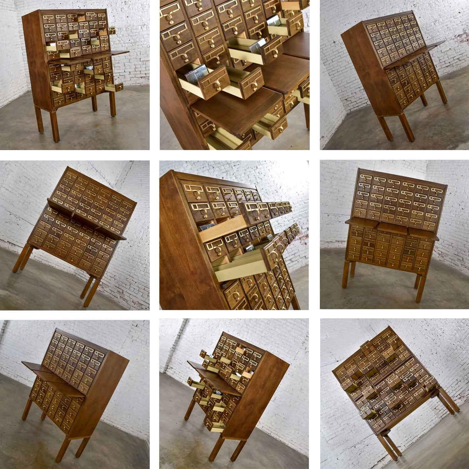 MidCentury Modern Vintage Library Card Catalog with Cast Bronze Pulls