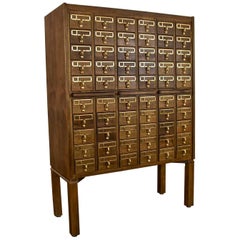 Mid-Century Modern Retro Library Card Catalog with Cast Bronze Pulls