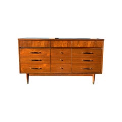 Mid Century Modern Vintage Lowboy Long Dresser With Brass Hardware