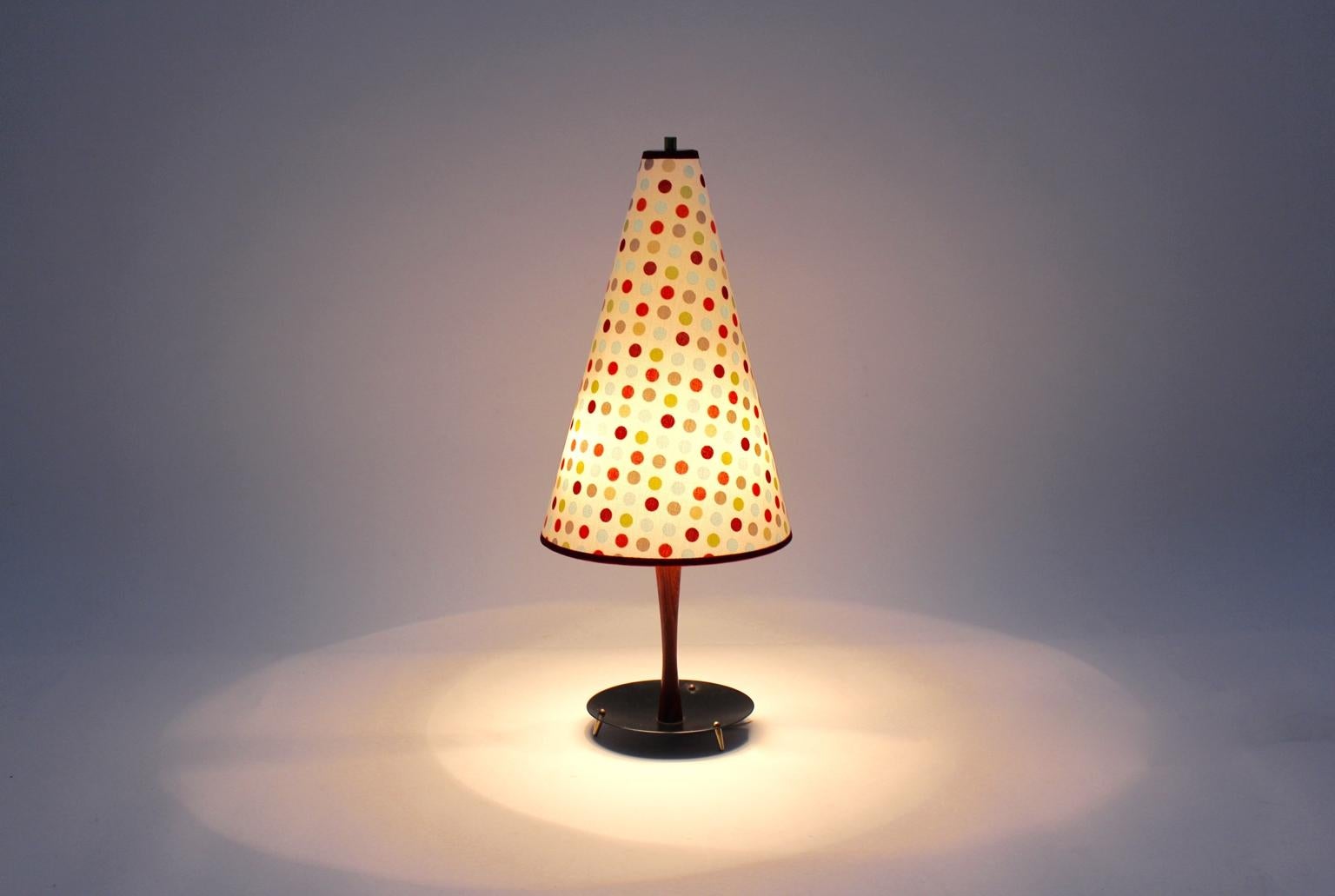 20th Century Mid-Century Modern Vintage Beech Brass Metal Table Lamp, 1950s For Sale