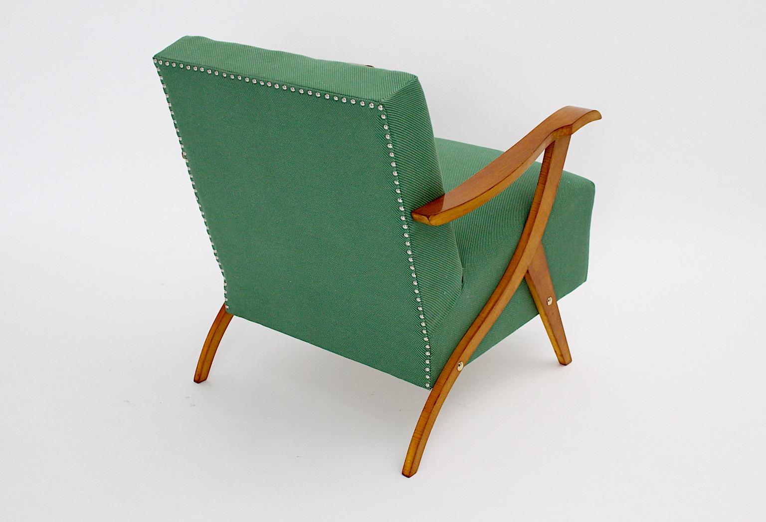 Mid Century Modern Vintage Maple Green Fabric Sculptural Lounge Chairs Pair 1950 For Sale 10