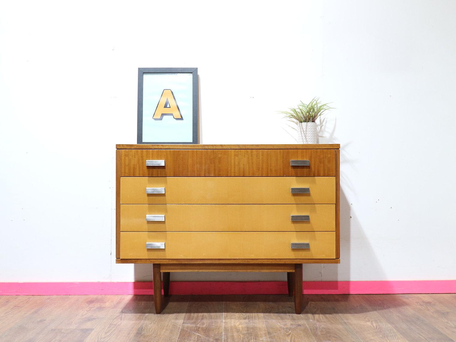British Mid Century Modern Vintage Maple Italian Dresser Drawers by Marino Danish Style