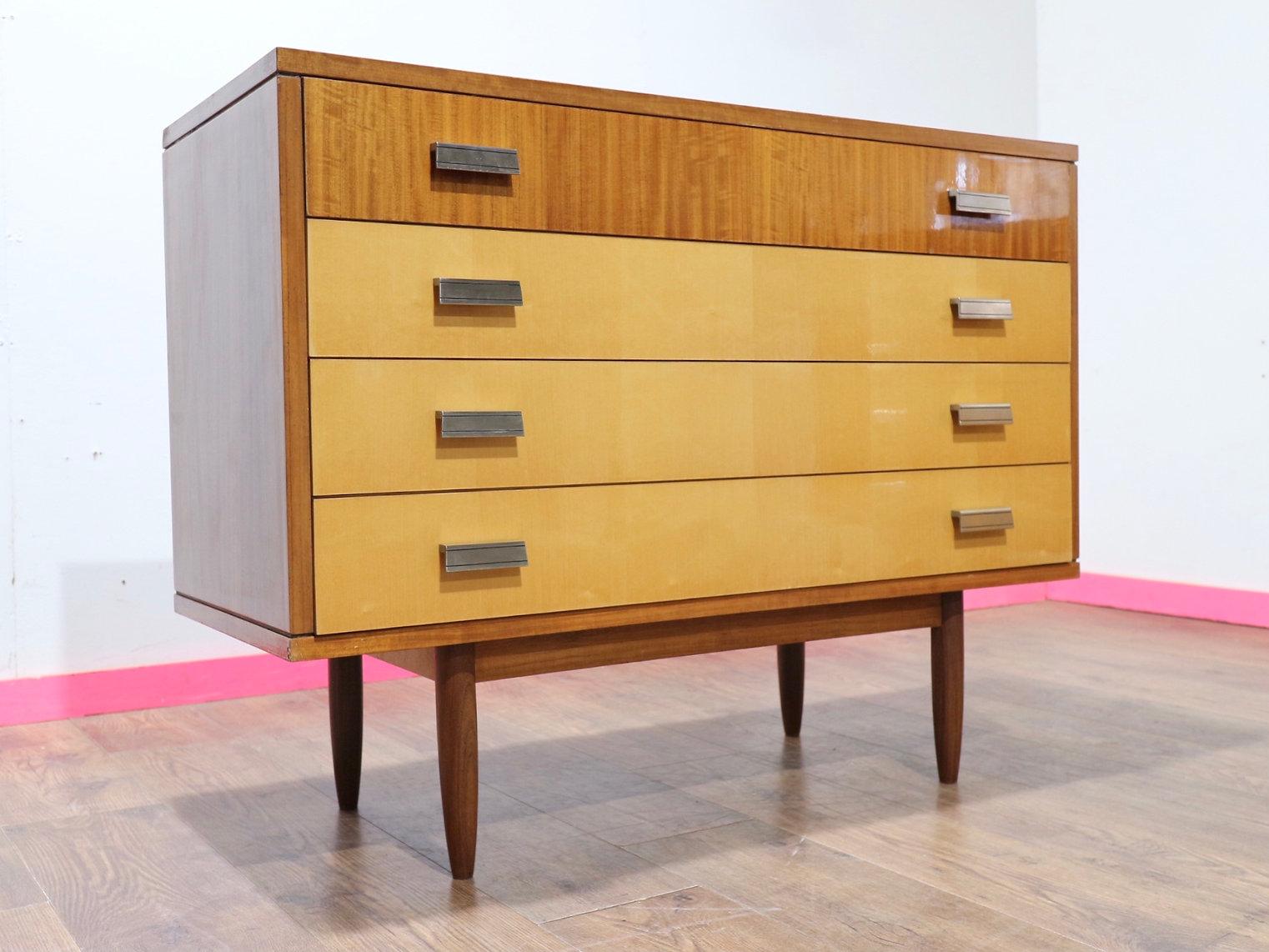 Teak Mid Century Modern Vintage Maple Italian Dresser Drawers by Marino Danish Style
