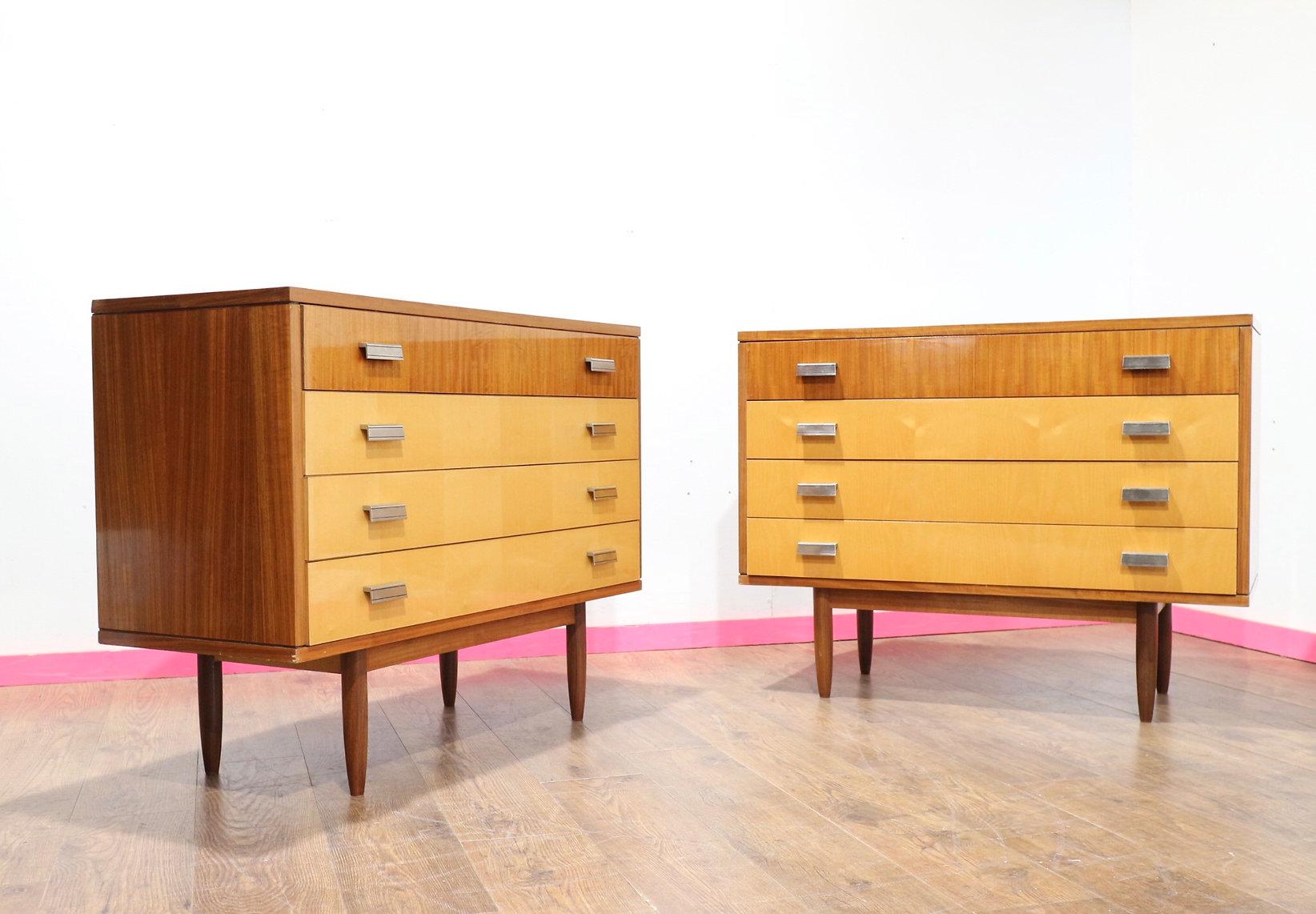 Teak Mid Century Modern Vintage Maple Italian Dresser Drawers by Marino x 2