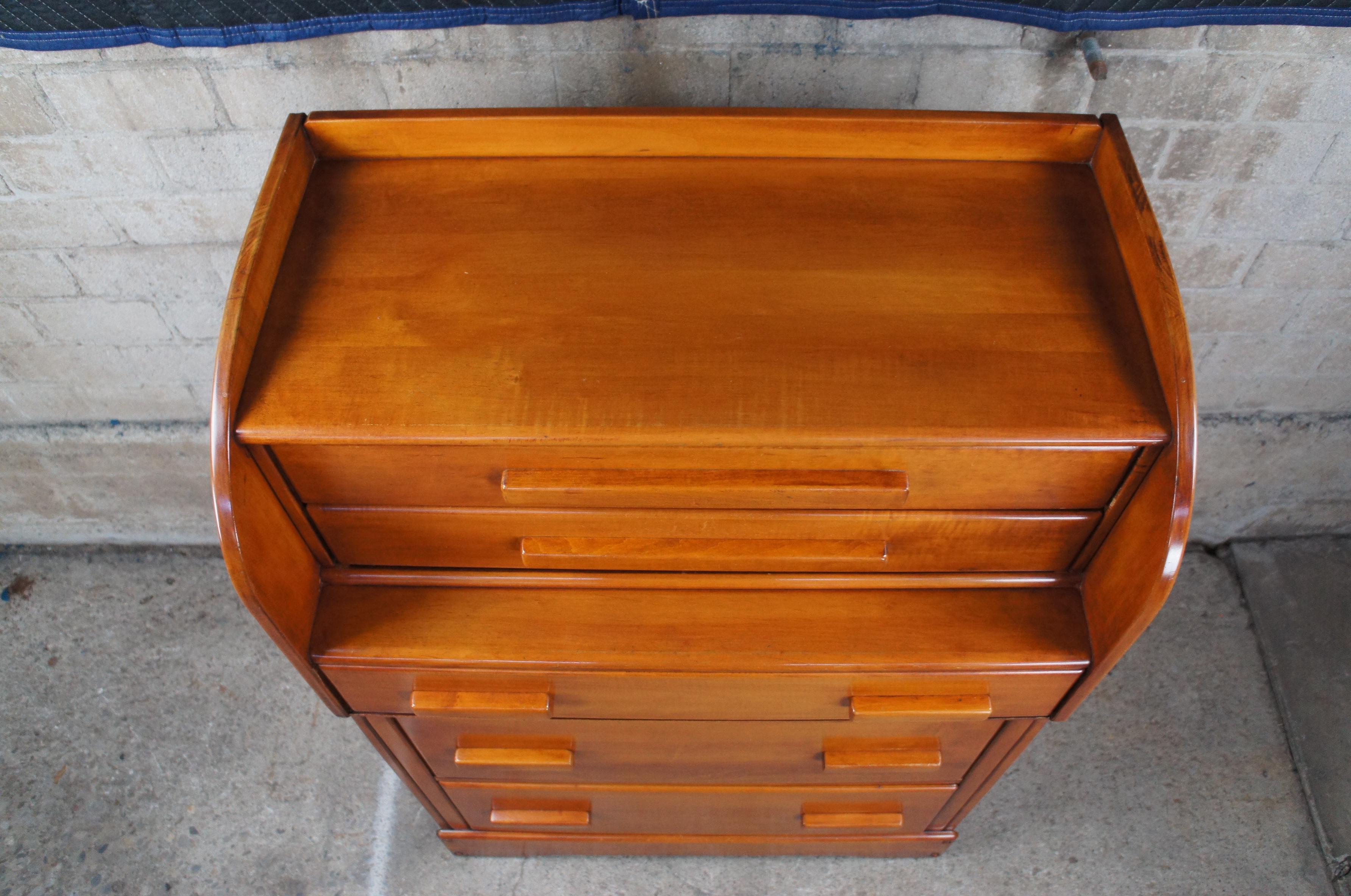 Mid-Century Modern Vintage Maple Tallboy Chest of Drawers Secretary MCM For Sale 1