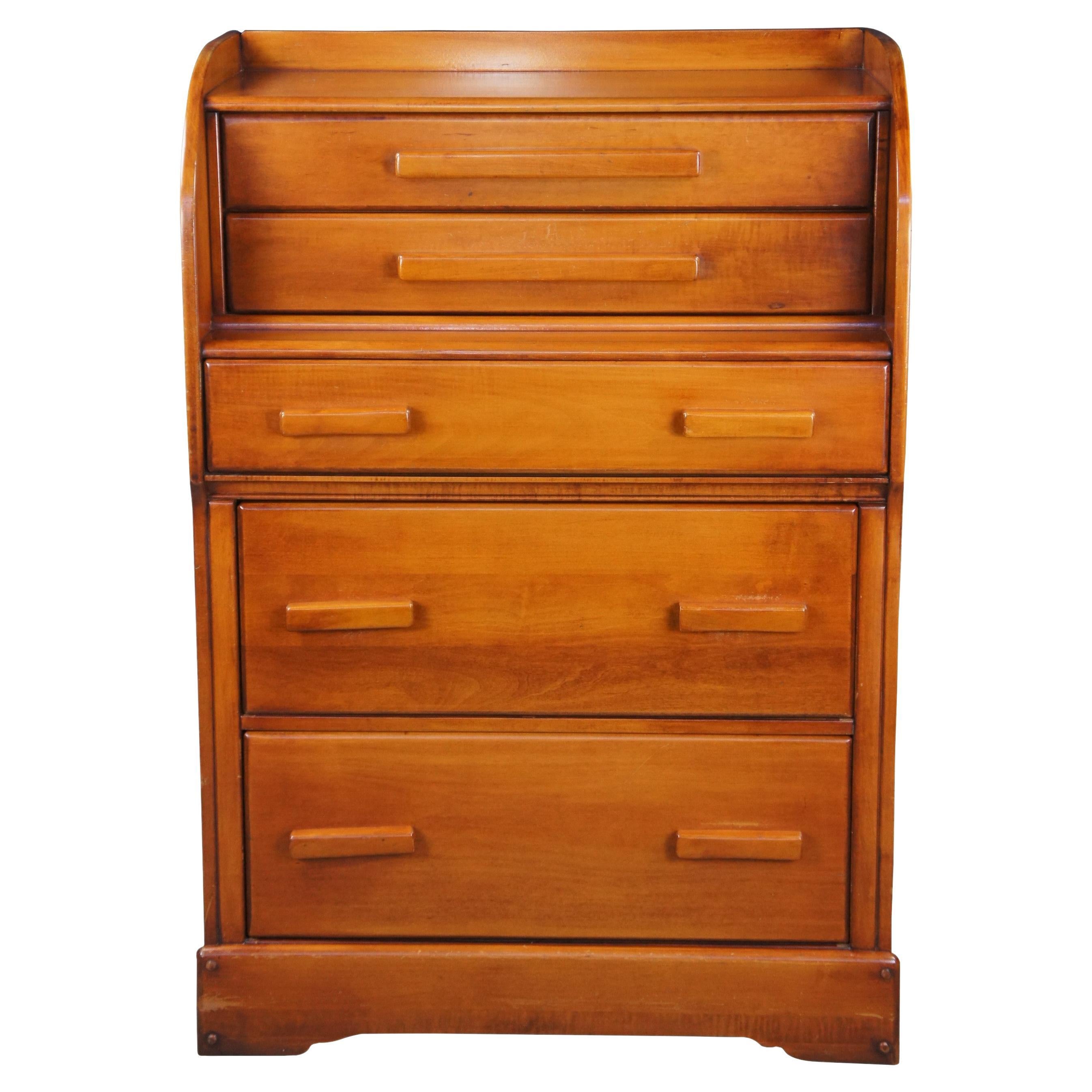 Mid-Century Modern Vintage Maple Tallboy Chest of Drawers Secretary MCM For Sale