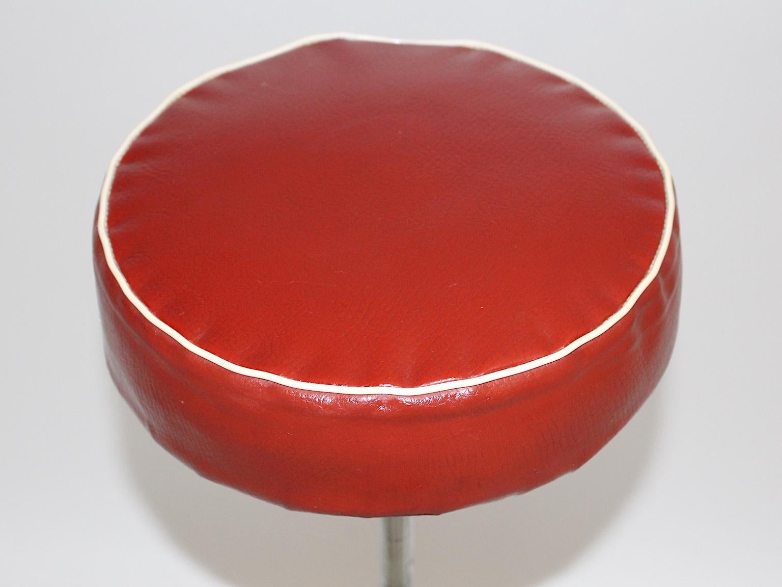 Mid-Century Modern Vintage Metal and Faux Leather Rocking Stool, Austria, 1950s For Sale 1