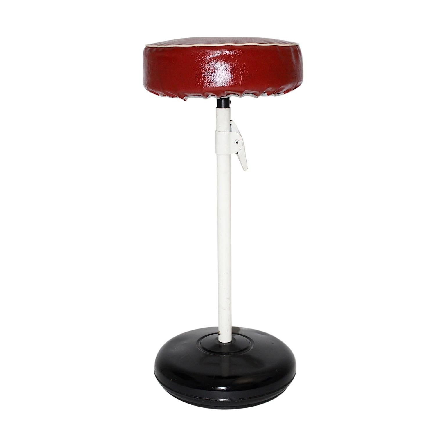 Mid-Century Modern Vintage Metal and Faux Leather Rocking Stool, Austria, 1950s For Sale