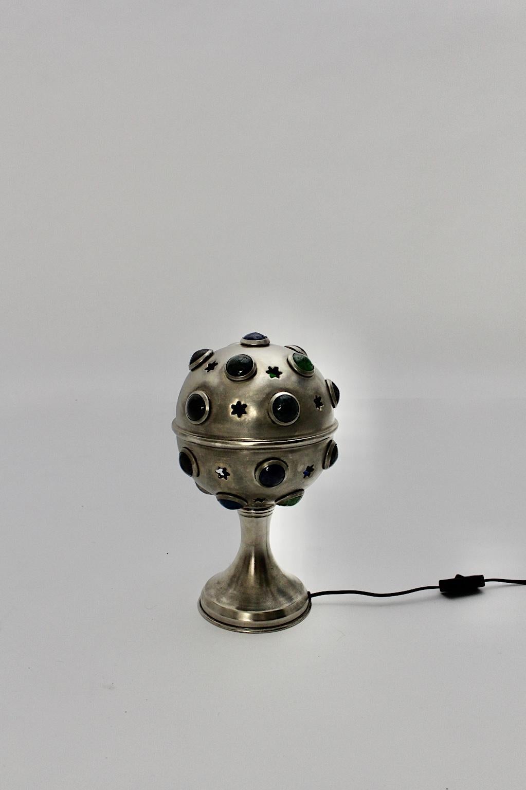 Plated Mid-Century Modern Vintage Metal and Glass Sputnik Table Lamp, 1970s For Sale