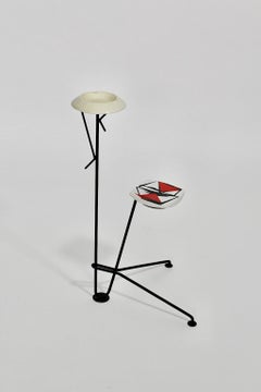 Mid-Century Modern Metal Ceramic Standing Ashtray Michel Buffet Attributed