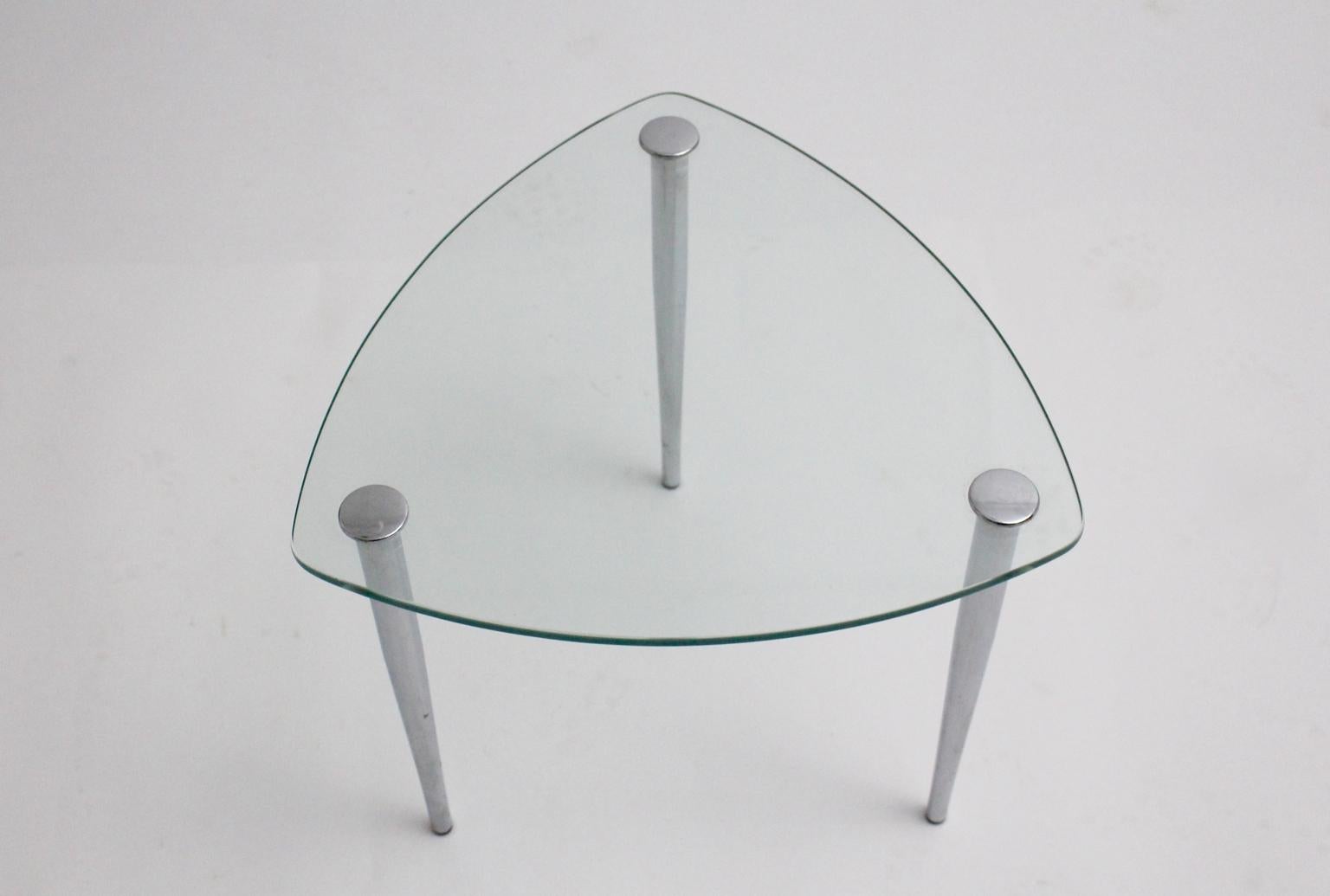 Mid-Century Modern Vintage Metal Glass Side Table, 1960s, Italy In Good Condition In Vienna, AT