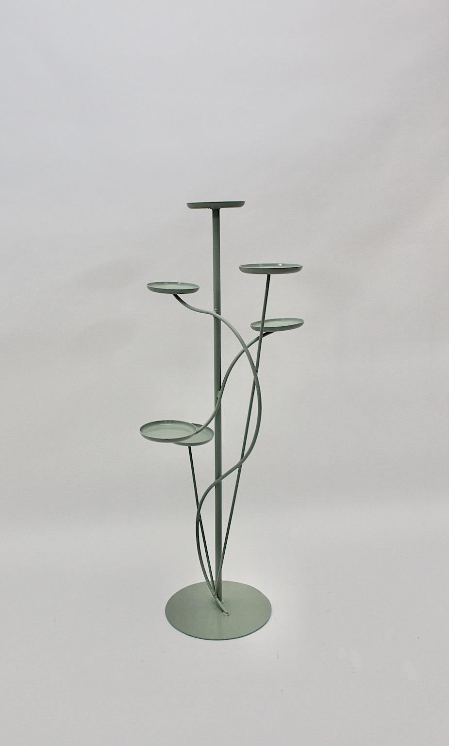 Lacquered Mid-Century Modern Vintage Metal Green Flower Stand Flower Rack 1950s Austria For Sale