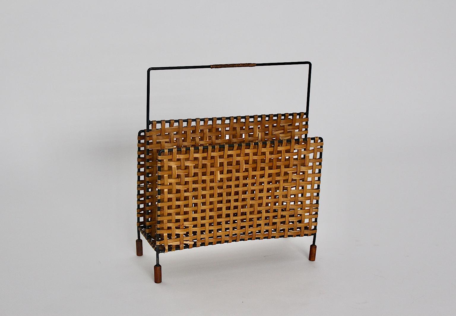 Austrian Mid-Century Modern Vintage Metal Magazine Rack Magazine Stand, 1960, Austria