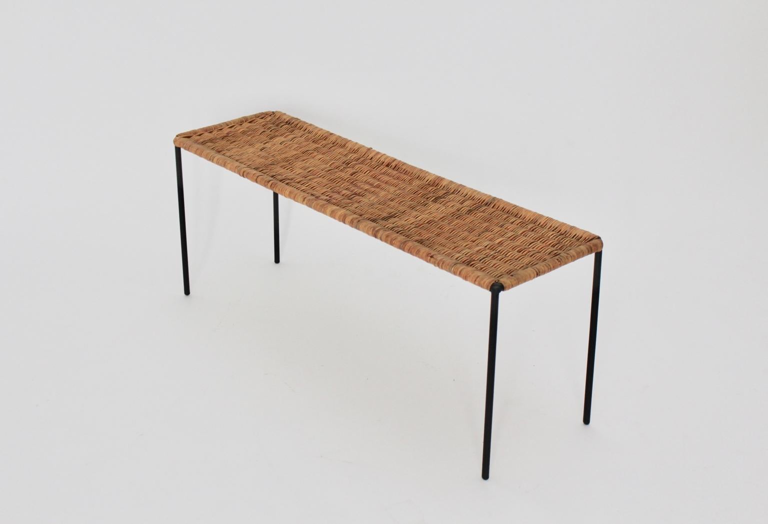 Lacquered Mid-Century Modern Vintage Metal Wicker Side Table by Carl Auböck 1950s, Vienna For Sale