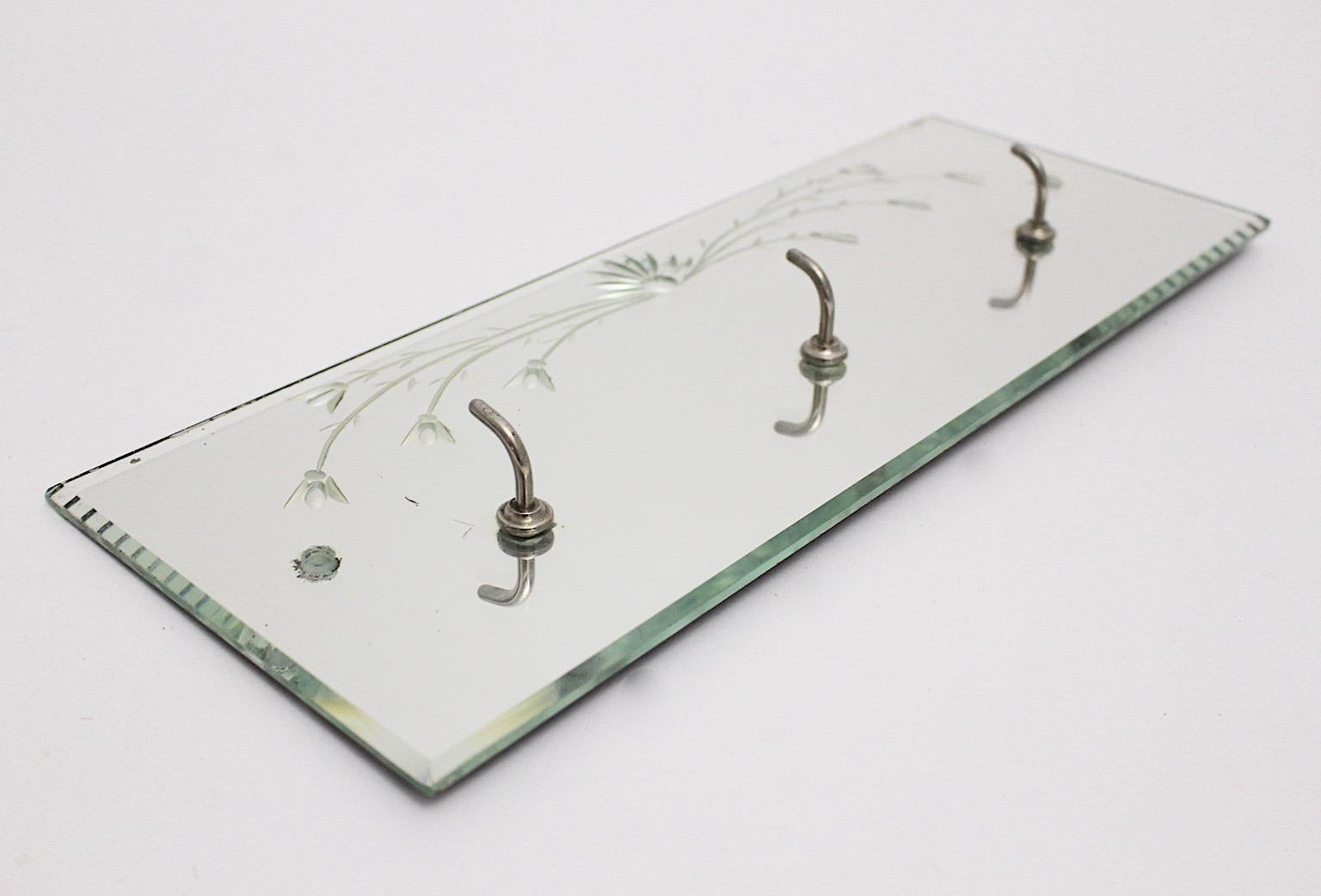 Mid Century Modern Vintage Mirror Etched Glass Rack Towel Key Coat 1950s Italy For Sale 1