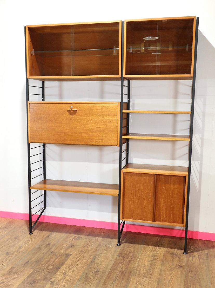 British Mid-Century Modern Vintage Modular Bookcase Teak Wall Unit by Ladderax
