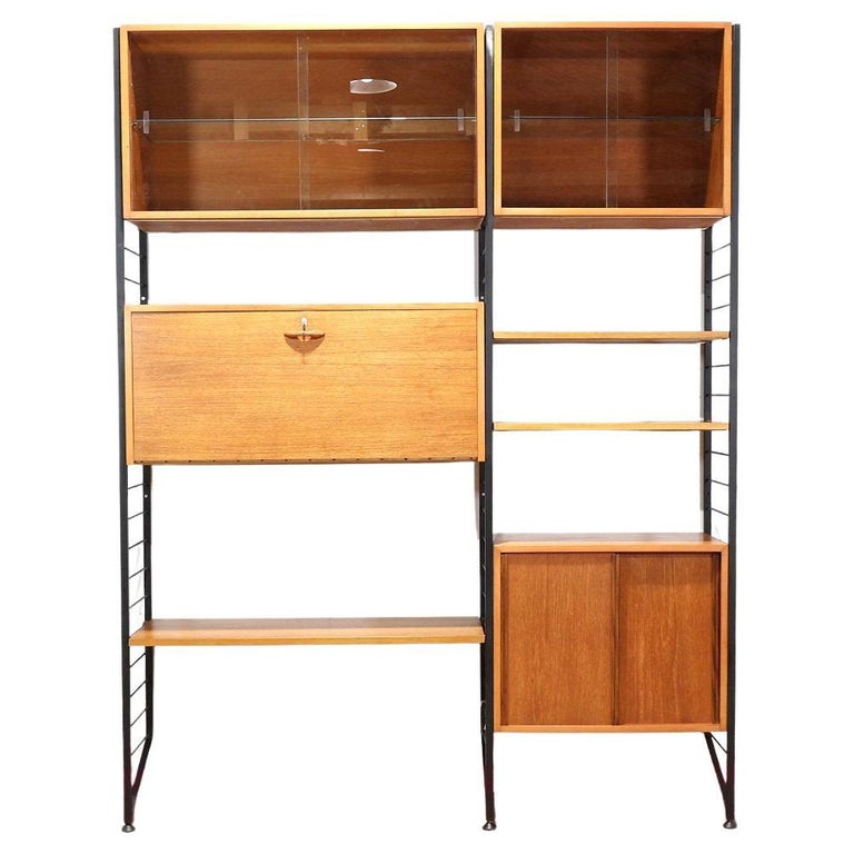 Mid Century Modern Vintage Modular bookcase Teak Wall Unit by Ladderax