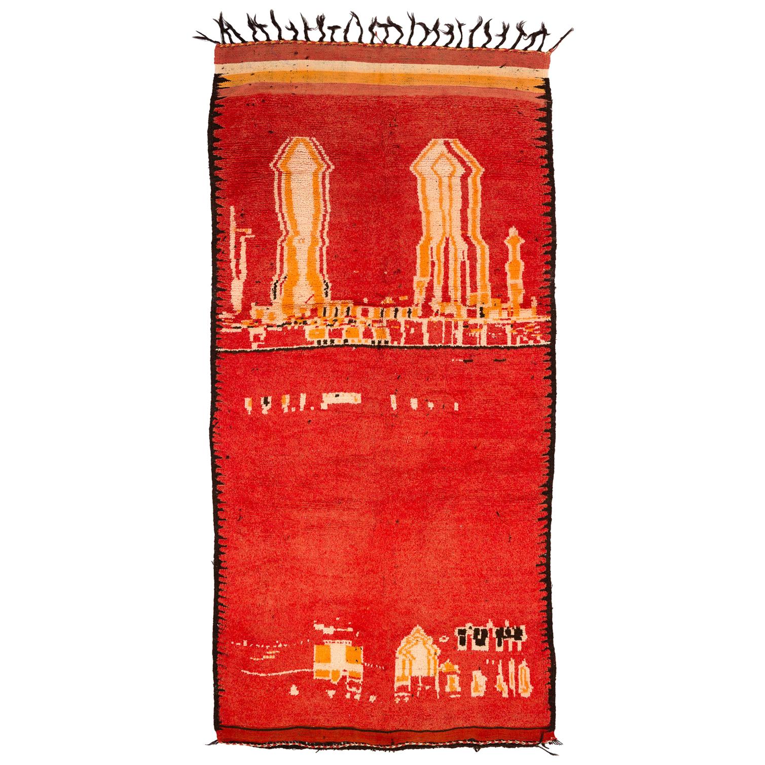 Mid-Century Modern Authentic Vintage Red Moroccan Tribal Rug For Sale