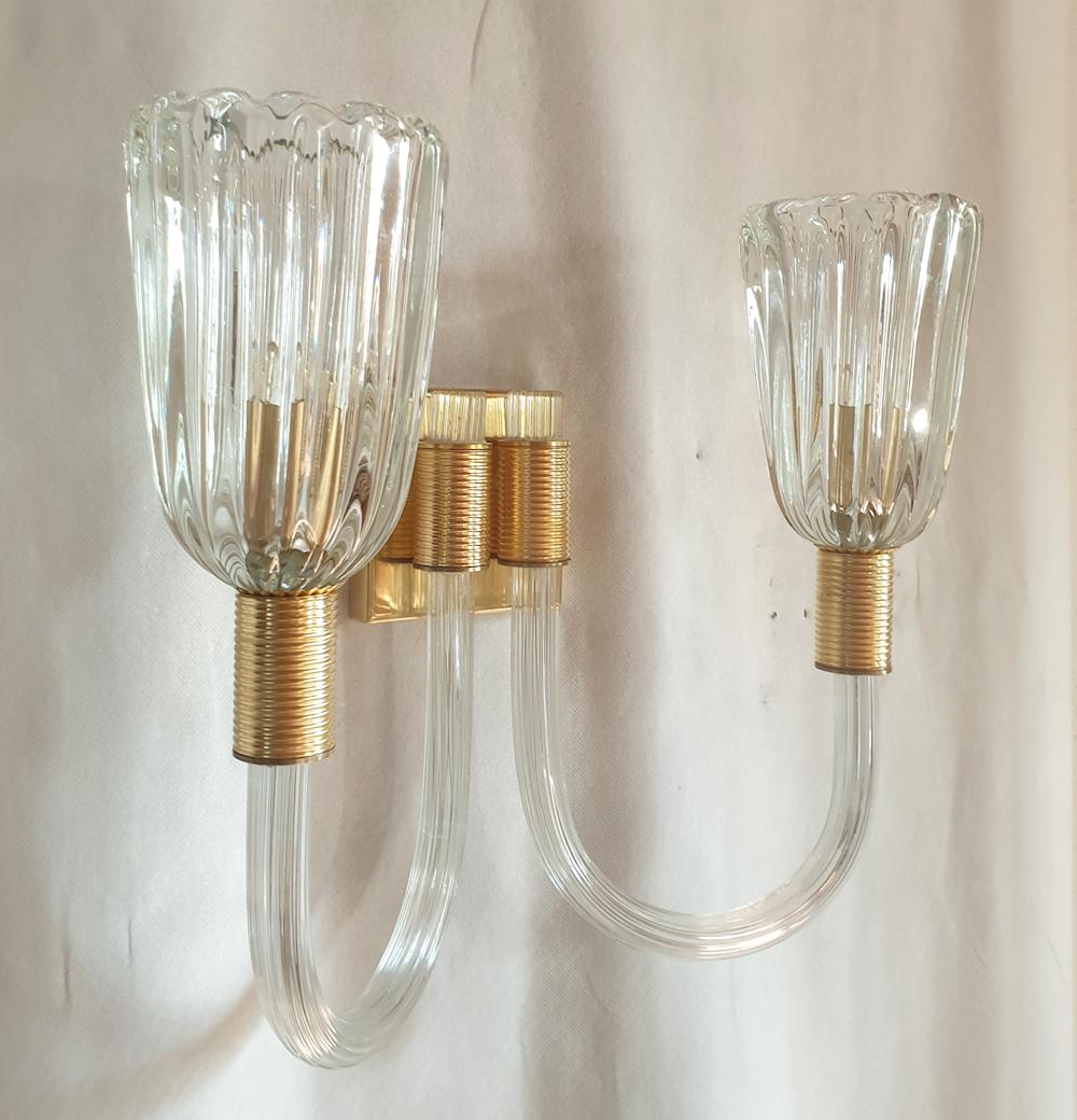 Hand-Crafted Murano Glass & Brass Sconces, Attr to Barovier - a pair