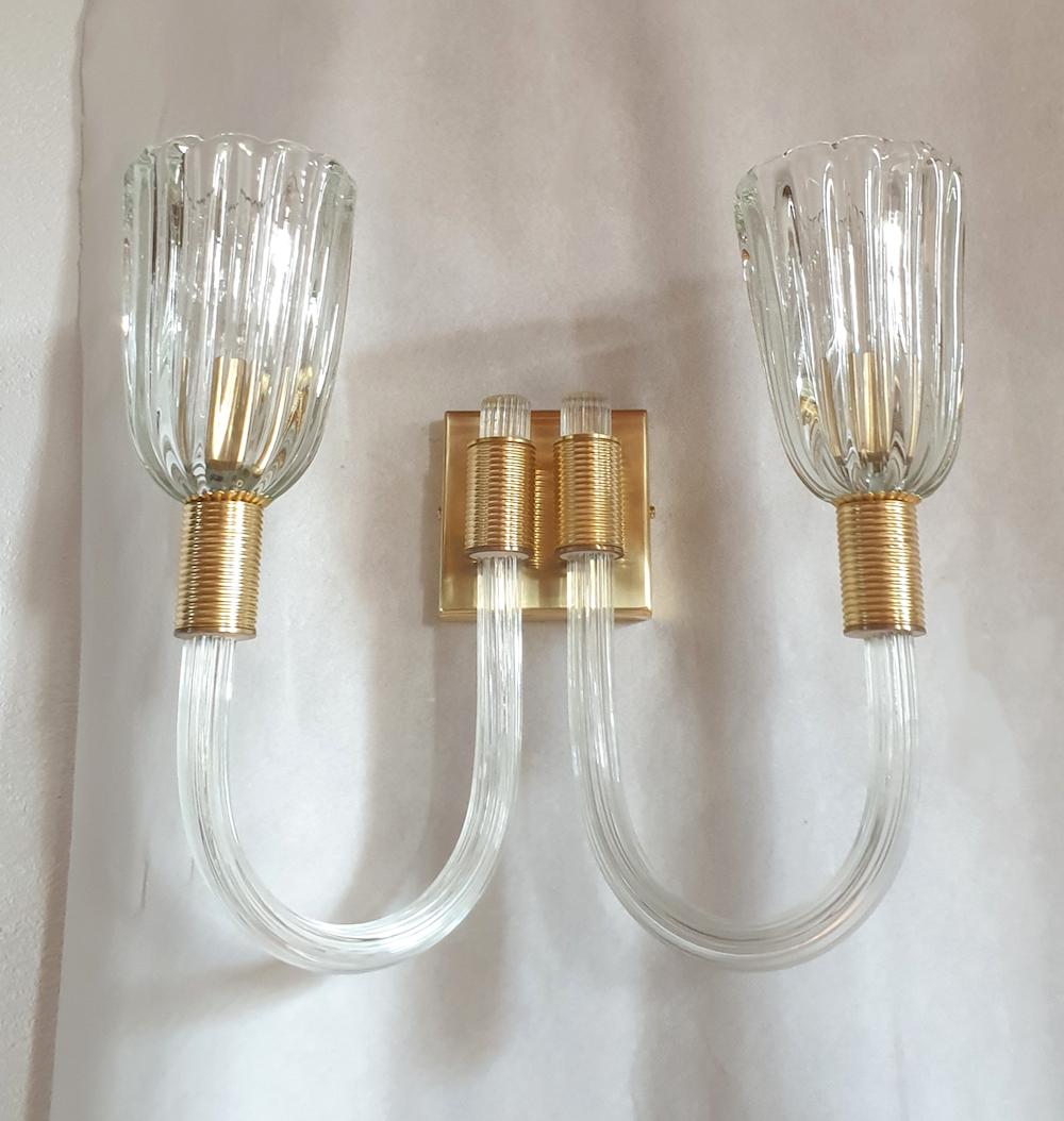 Murano Glass & Brass Sconces, Attr to Barovier - a pair In Excellent Condition In Dallas, TX