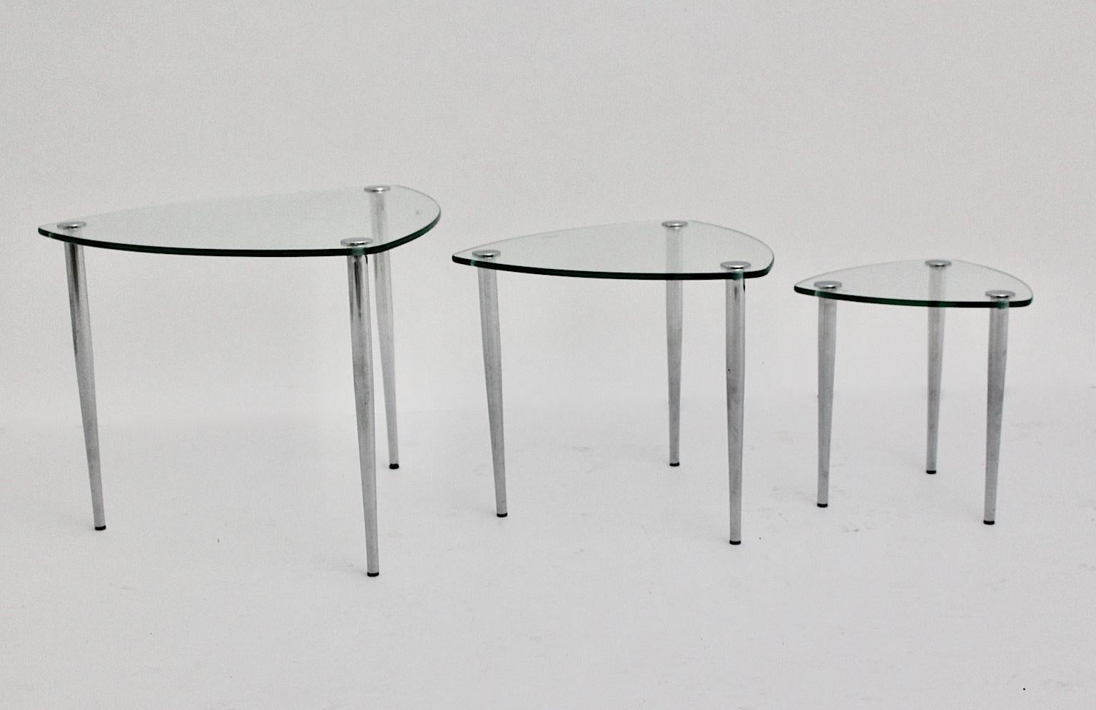 Mid-Century Modern Vintage Nesting Tables Glass Chrome, Italy, 1960s For Sale 1