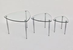 Tables gigognes vintage en verre chromé:: Italie:: années 1960