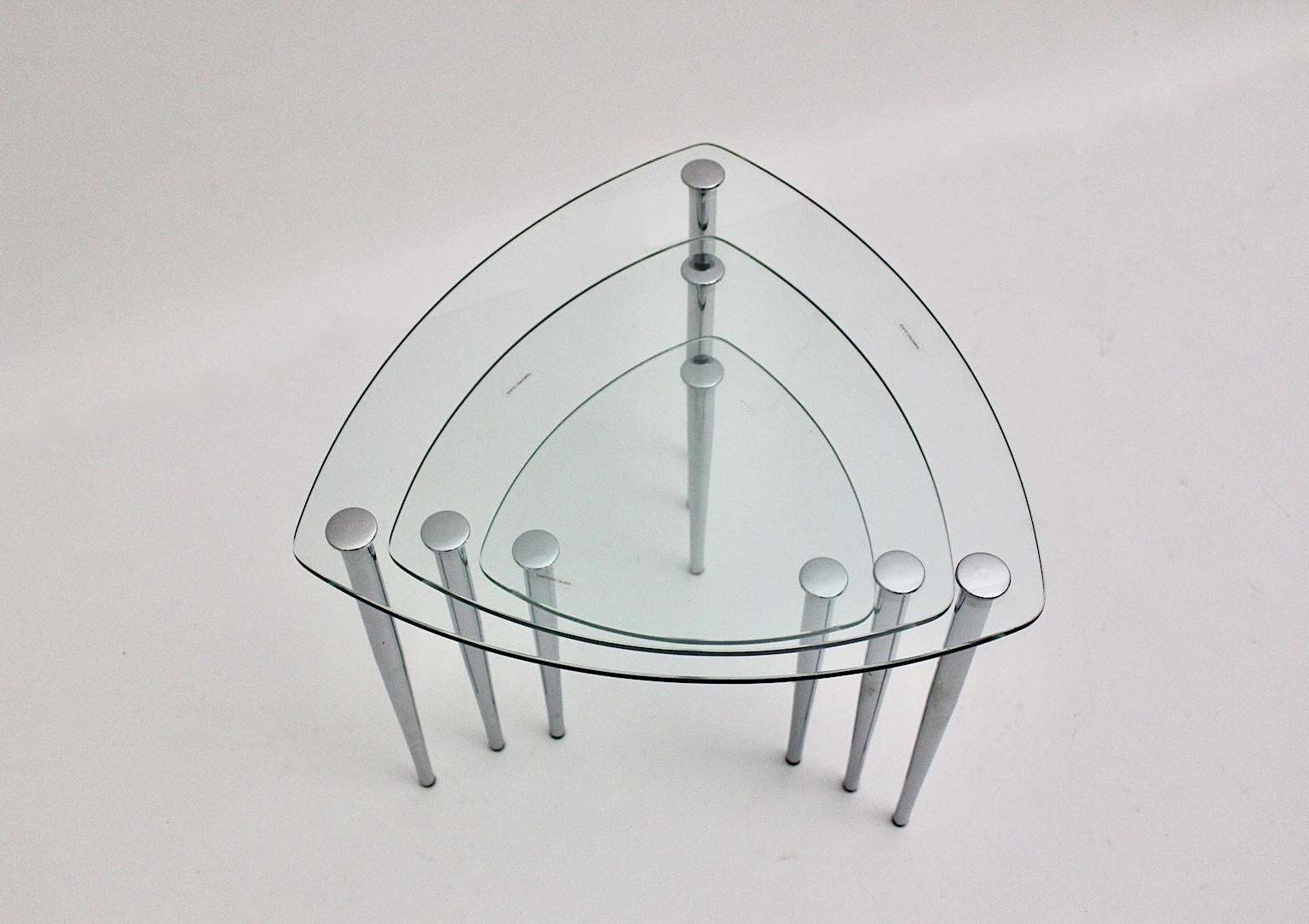 20th Century Mid-Century Modern Vintage Nesting Tables Glass Chrome, Italy, 1960s For Sale