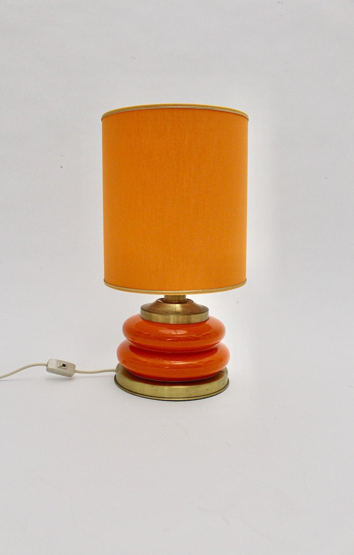 Mid Century Modern Vintage Orange Brass Ceramic Table Lamp 1970s