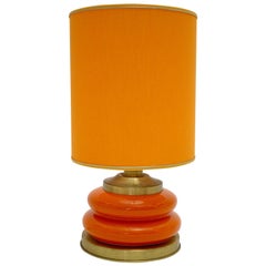 Mid-Century Modern Vintage Orange Brass Ceramic Table Lamp, 1970s