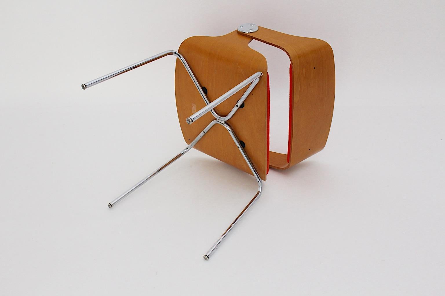 Mid Century Modern Vintage Orange Dining Chairs Pair Eugen Schmidt 1965 Germany For Sale 2