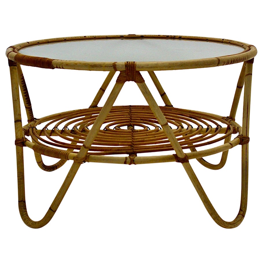 Mid-Century Modern Vintage Organic Rattan Coffee Table Tito Agnoli, 1960s, Italy