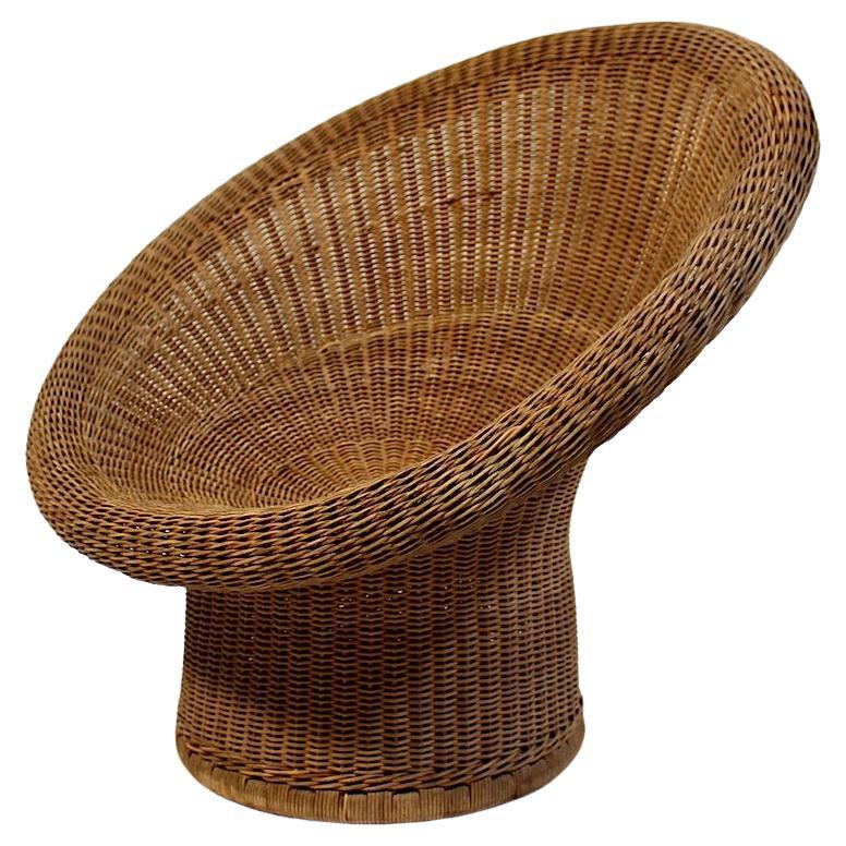 Mid Century Modern Vintage Organic Rattan Lounge Chair Egon Eiermann Germany