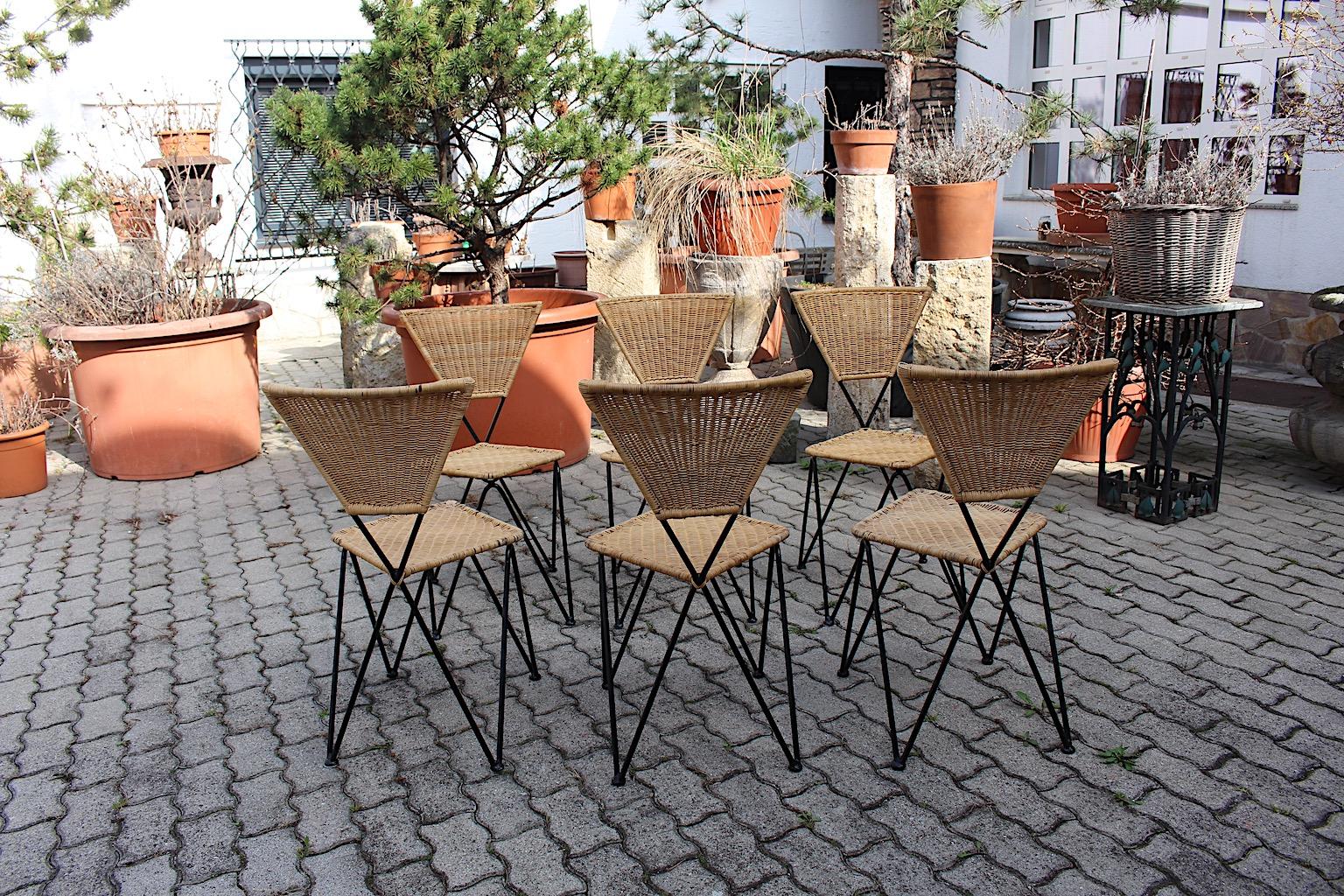 Mid Century Modern Vintage Organic Rattan Metal Dining Chairs Sonett 1950 Vienna For Sale 12