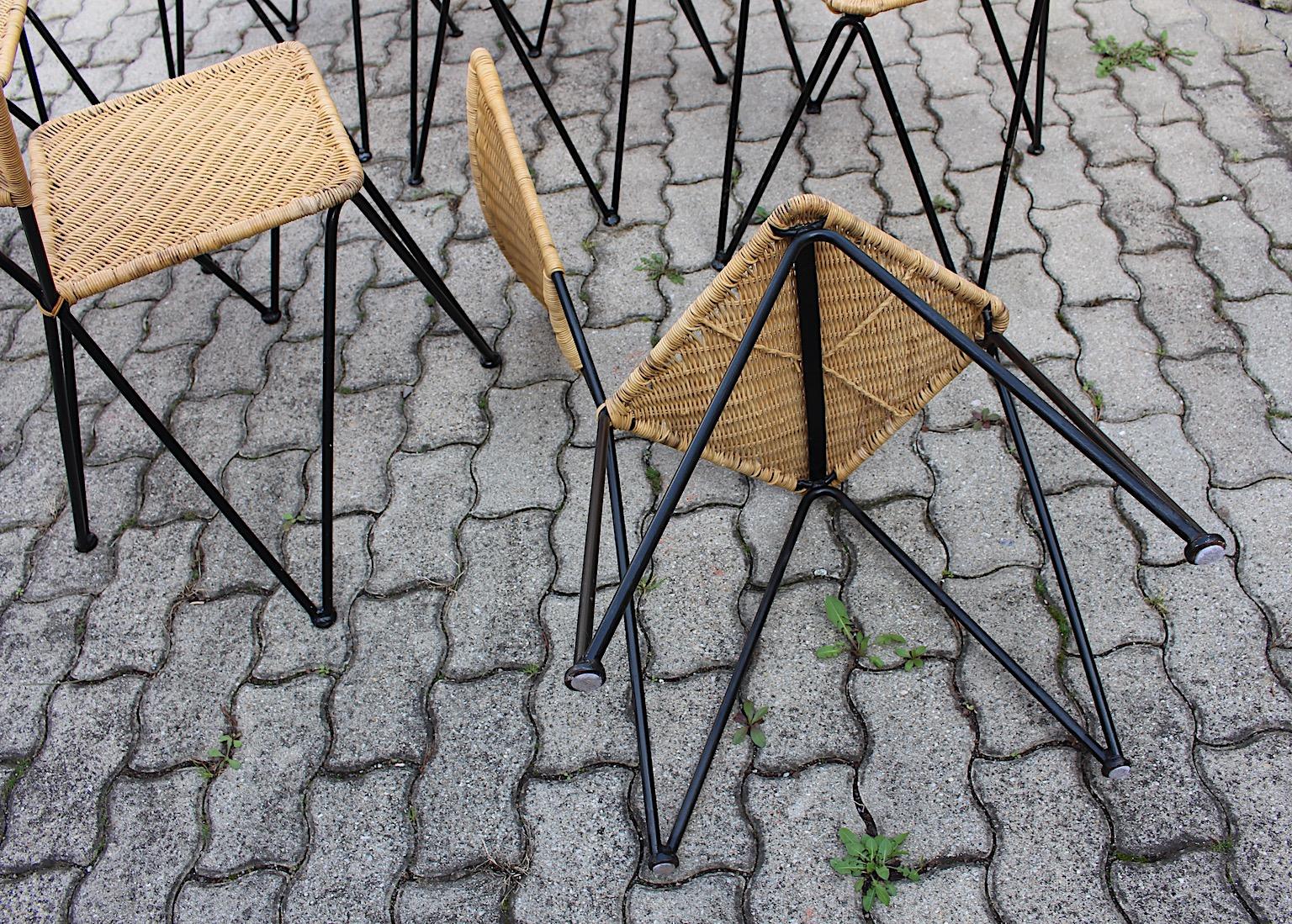 Mid Century Modern Vintage Organic Rattan Metal Dining Chairs Sonett 1950 Vienna For Sale 14