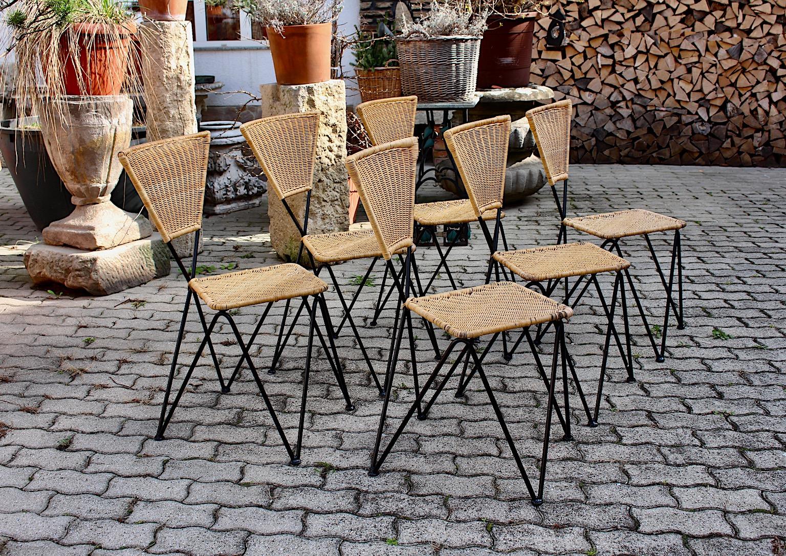 Mid Century Modern Vintage Organic Rattan Metal Dining Chairs Sonett 1950 Vienna For Sale 4