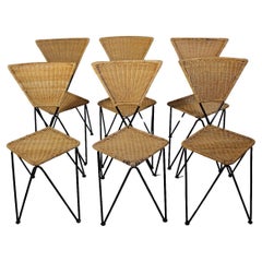 Mid Century Modern Vintage Organic Rattan Metal Dining Chairs Sonett 1950 Vienna