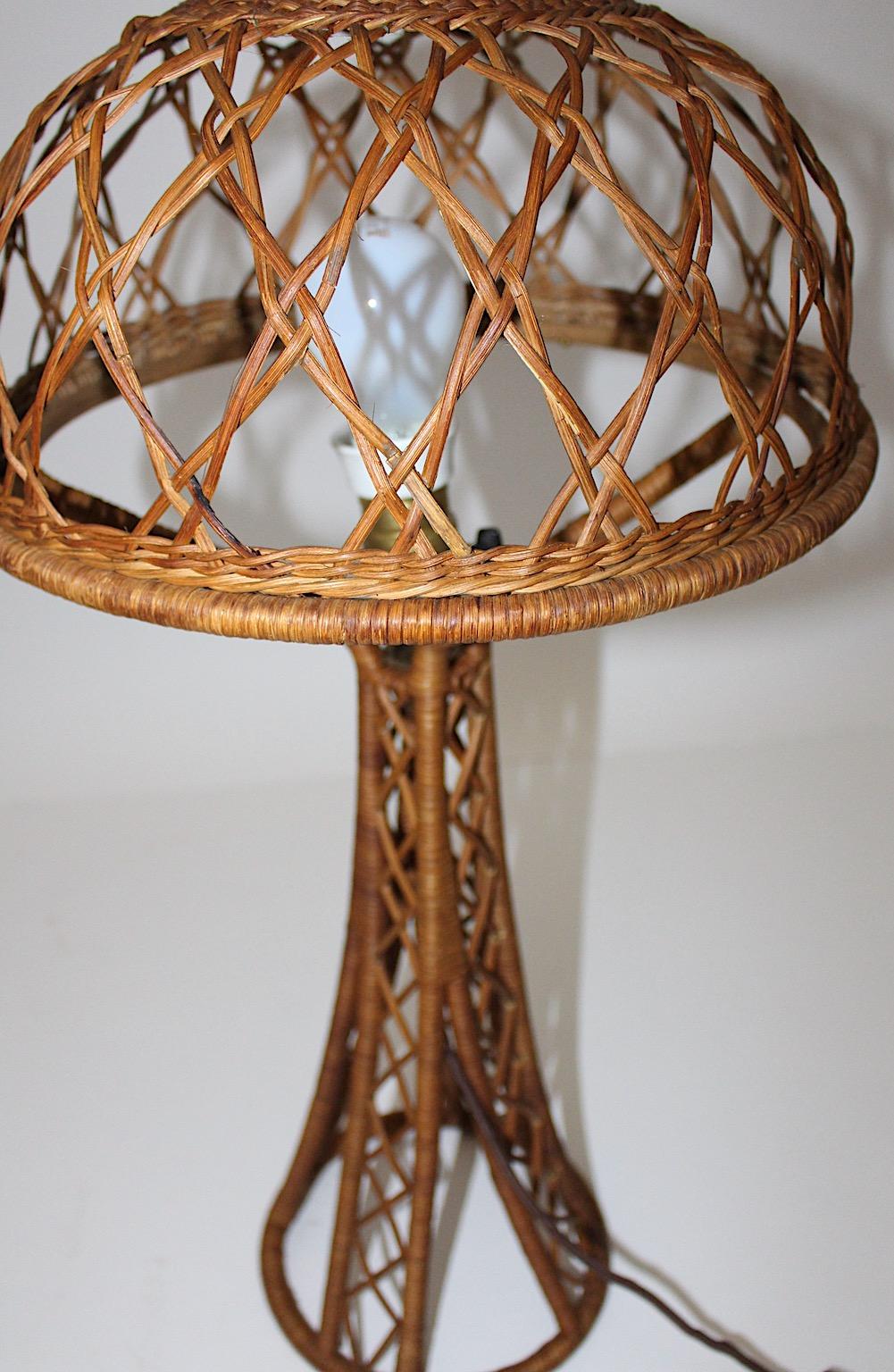 Mid Century Modern Vintage Organic Rattan Table Lamp Mushroom Eiffel 1950s  For Sale 3