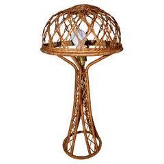 Mid Century Modern Vintage Organic Rattan Table Lamp Mushroom Eiffel 1950s
