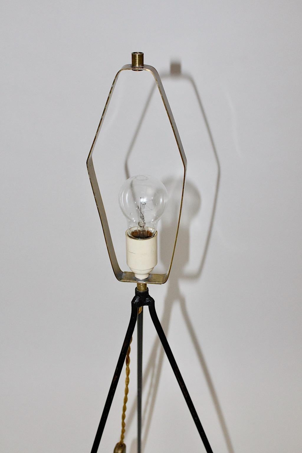 The Moderns Modern Vintage Organic Sculptural Brass Rattan Floor Lamp 1950s  en vente 7