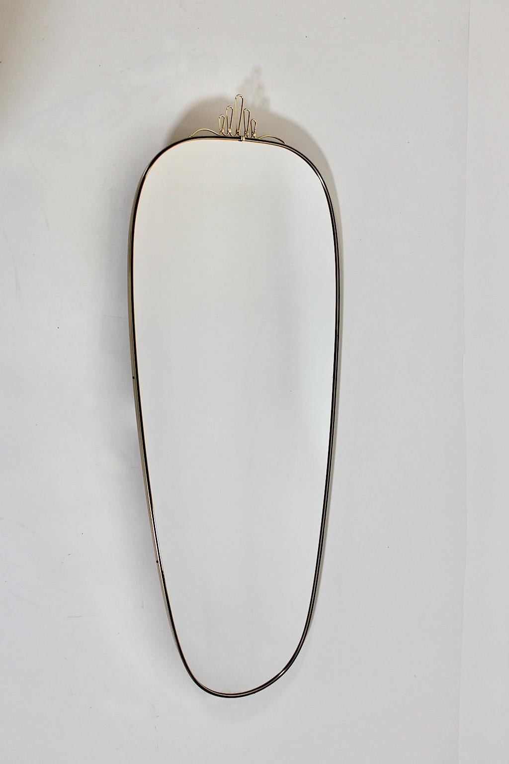 Mid Century Modern Vintage Oval Brass Metal Black Full Length Mirror Italy 1950s 2