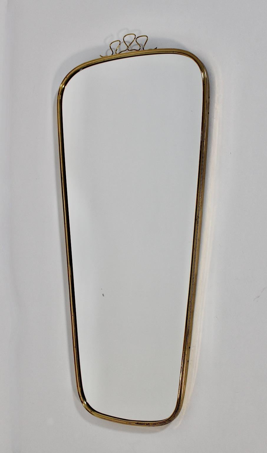 Austrian Mid-Century Modern Vintage Oval Brass Wall Mirror Full Length Mirror 1950s For Sale