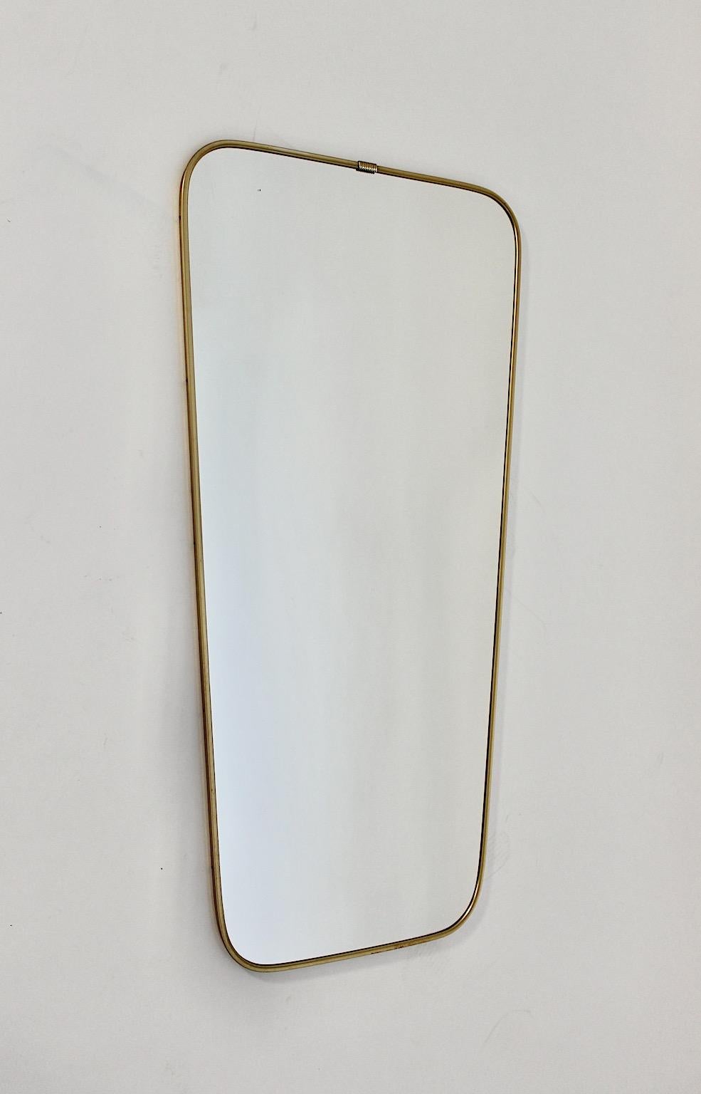 Italian Mid Century Modern Vintage Oval Brassed Metal Floor Mirror 1950s Italy For Sale